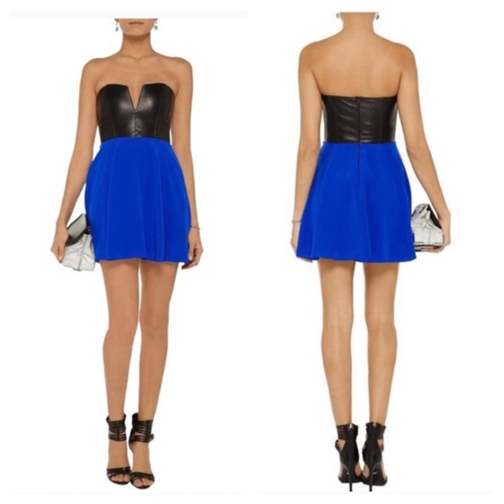 NWT Mason by Michelle Mason Leather Silk Mini Dress Size 0 Aline Bustier